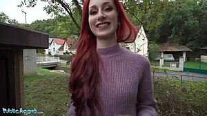 British redhead gets creampied in public after outdoor tit-fucking