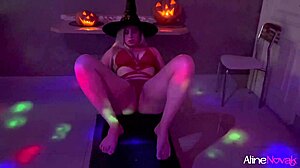 Amateur sex tape of young witch riding big cock on Halloween