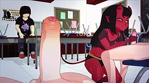 Liderlig 3D-pige giver et blowjob og får en cumshot i animeret video